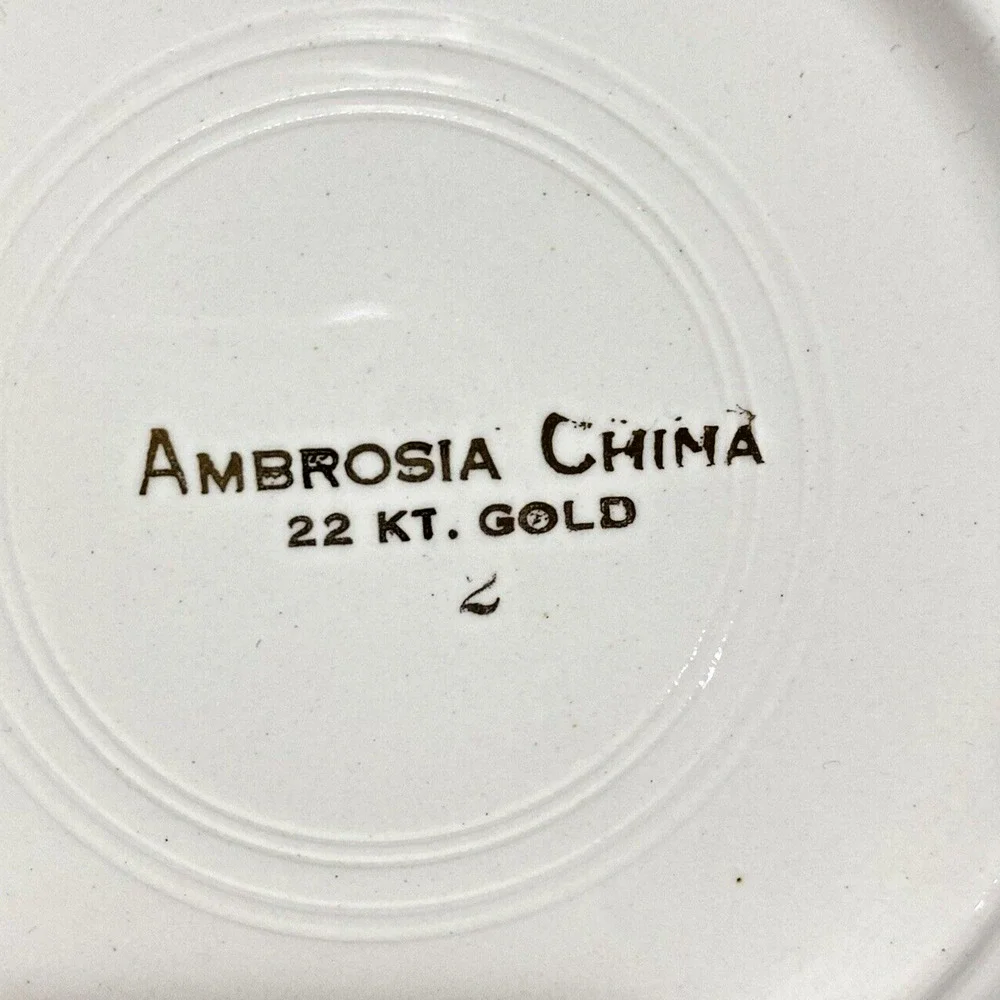 Vintage Mid Century Ambrosia China dessert plates 22kt gold trim floral set of 4